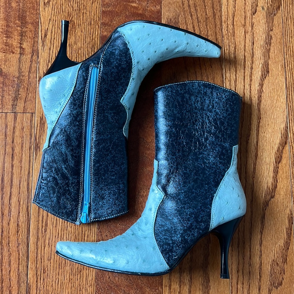 Marco Collucci Genuine Baby Blue Ostrich Skin Size 5.5 Western Cowboy Boot Heels